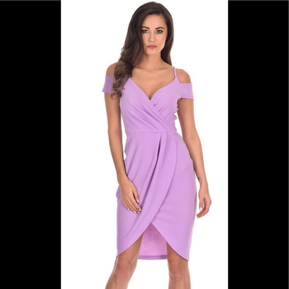 A|X PARIS Lilac Off The Shoulder Strappy Wrap Around Dress - Picture 2 of 15